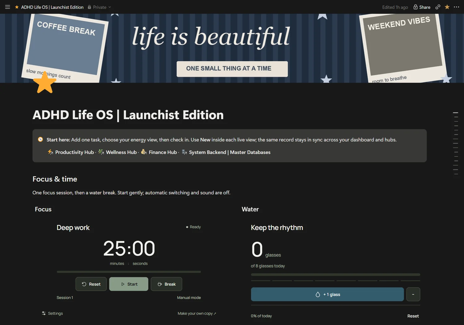 Actual ADHD Life OS Notion dashboard preview