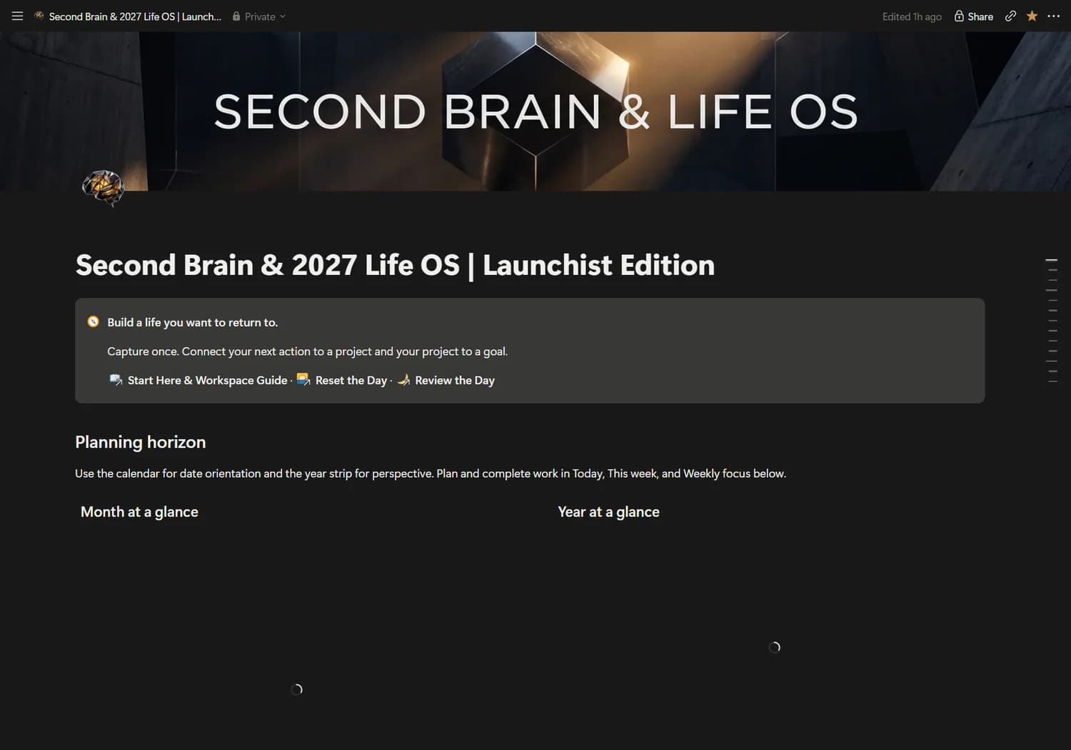 Actual Second Brain & 2027 Life OS Notion dashboard preview